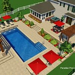 Over the top 3d visual of in ground swimming pool